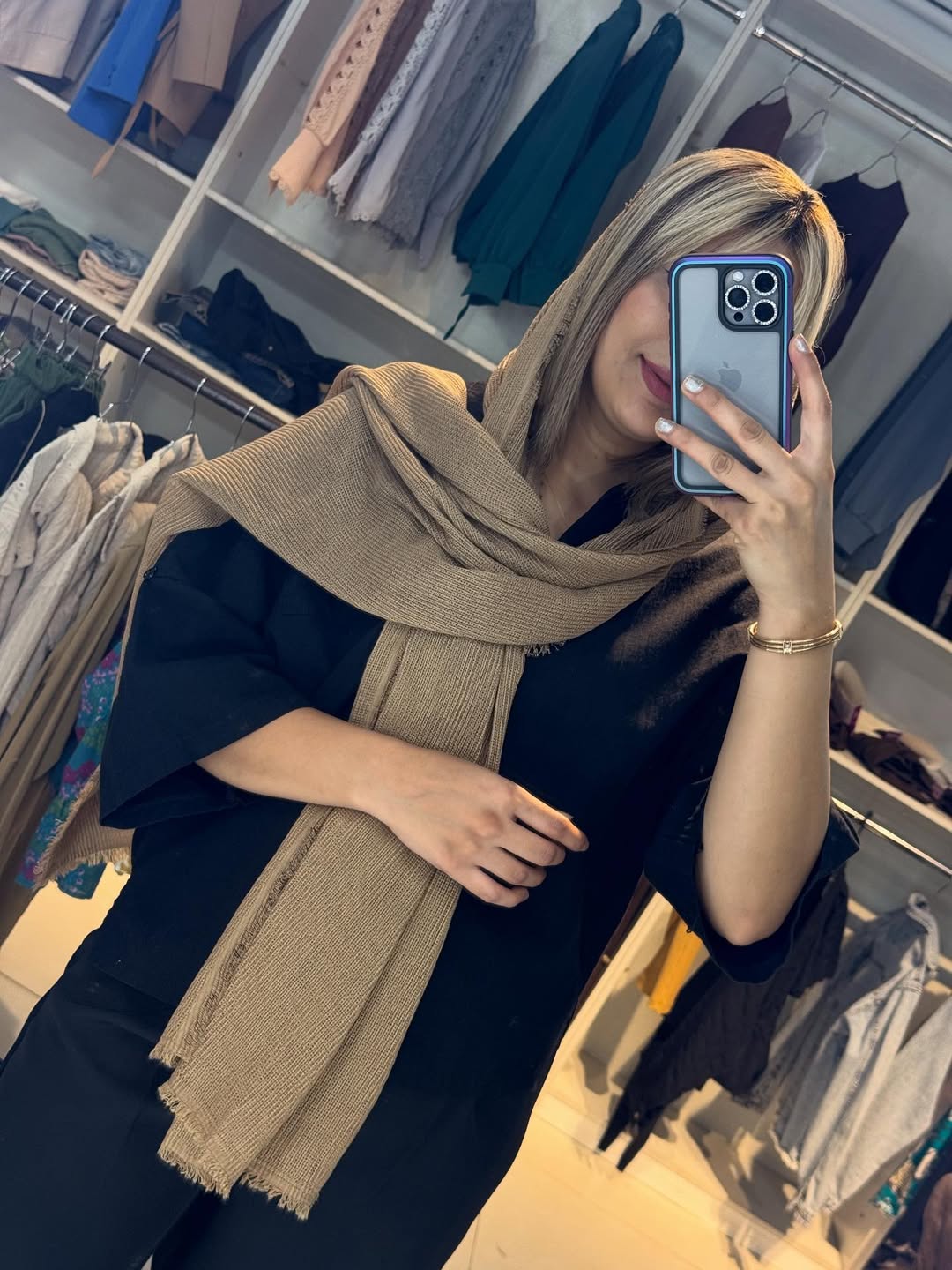 شال مشکی و قهوه ای  پاییزه نرم و لطیف عریض